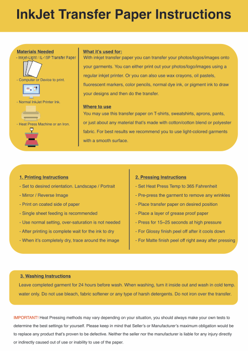 Transfer Paper / Inkjet - Light / IL-15P / 150 Micron