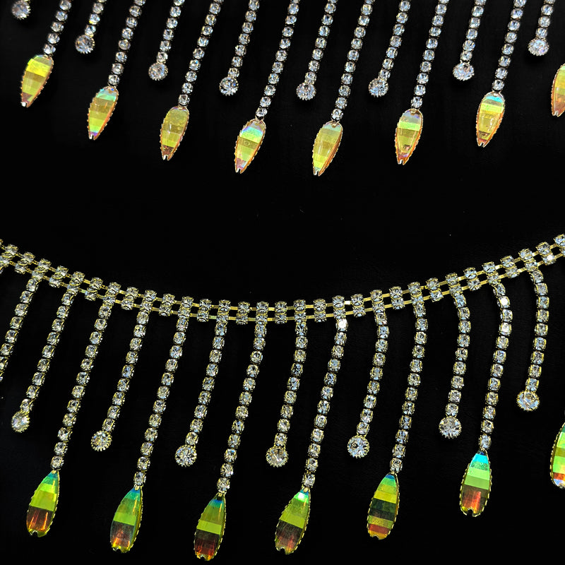Gold iridescent fringe rhinestones by yard LA-530