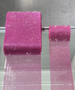 Pink / Clear Crystal Elastic Rhinestone X Fabric