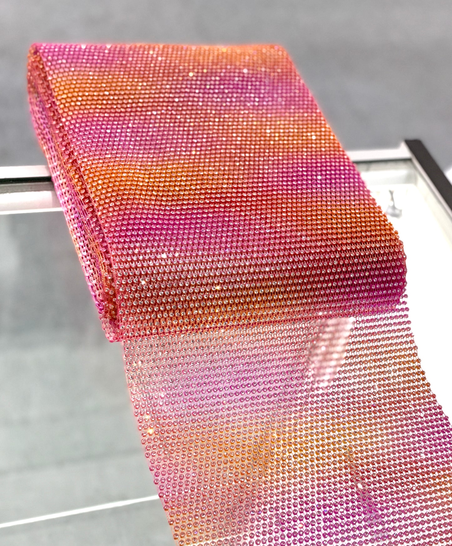 Pink Color Transition Elastic Rhinestone X Fabric