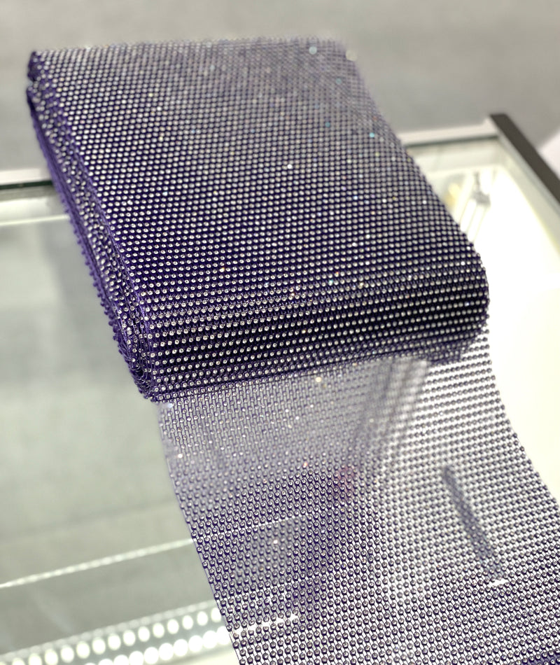 Dark Purple/Clear Crystal Elastic Rhinestone X Fabric
