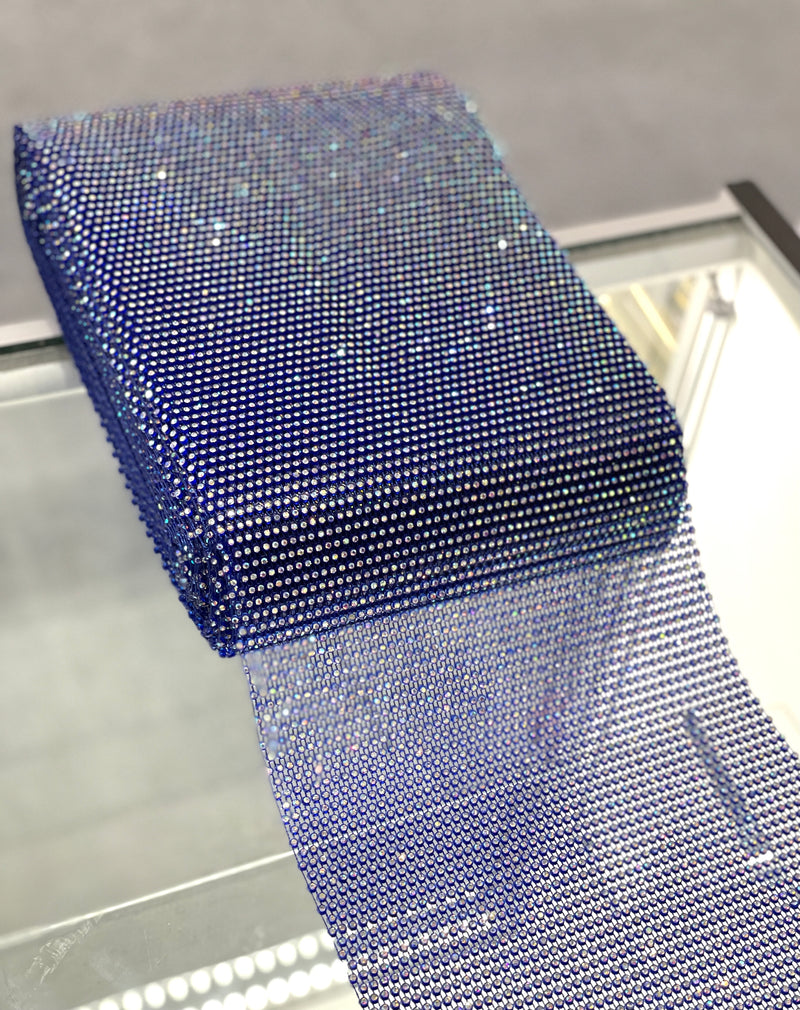 Royal Blue/ Crystal AB Elastic Rhinestone X Fabric