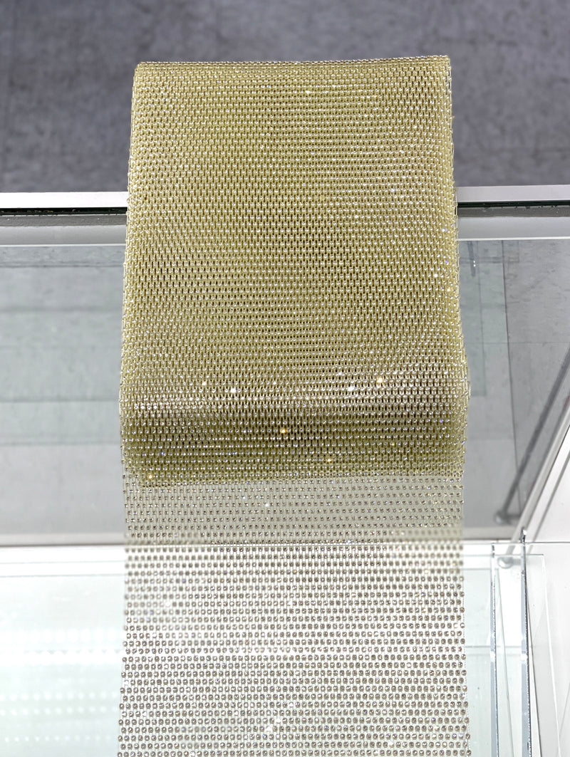 Beige /Clear Crystal Elastic Rhinestone X Fabric