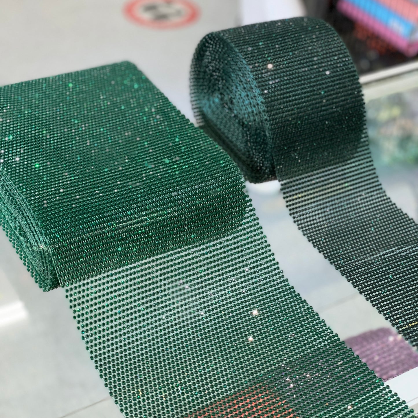 Green/Emerald Elastic Rhinestone X Fabric