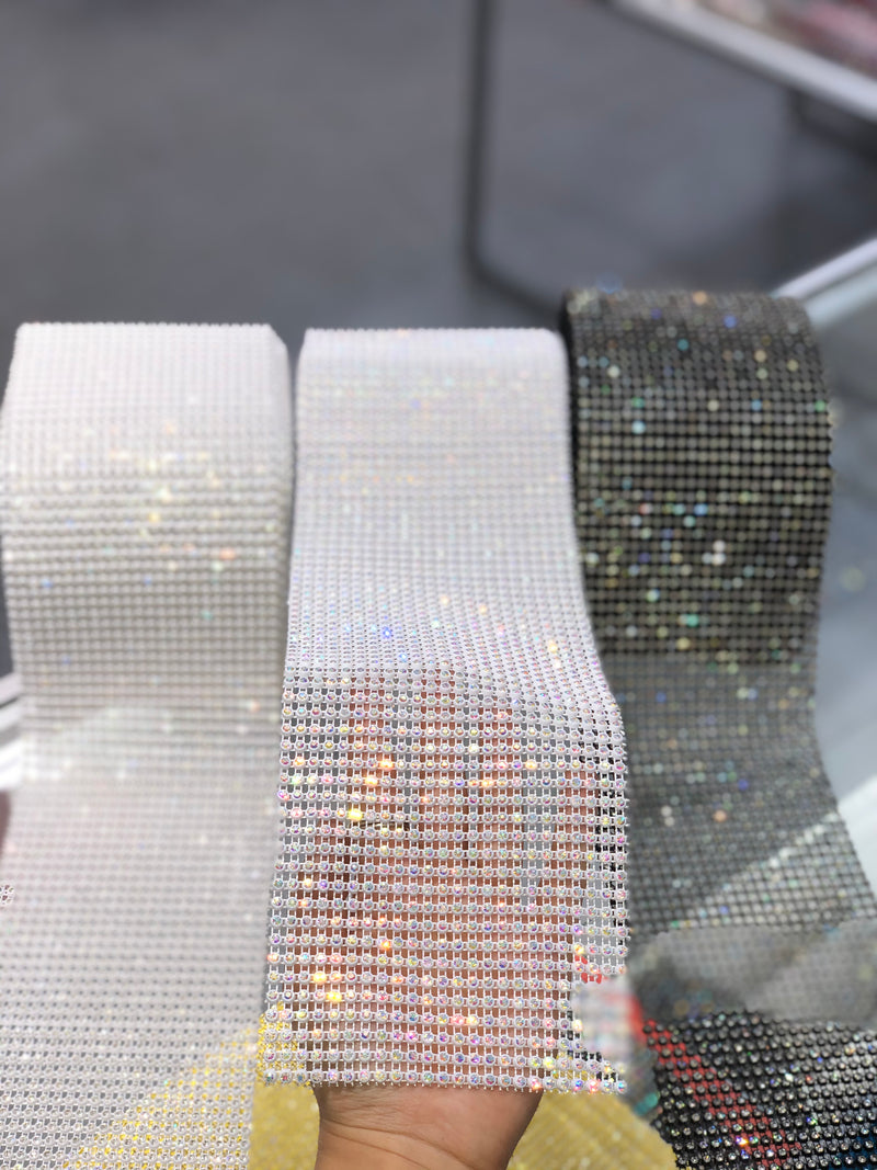 AF05 24 Line NON Elastic Fabric Elegant crystal rhinestone banding | Real individually set rhinestones in ribbon mesh.