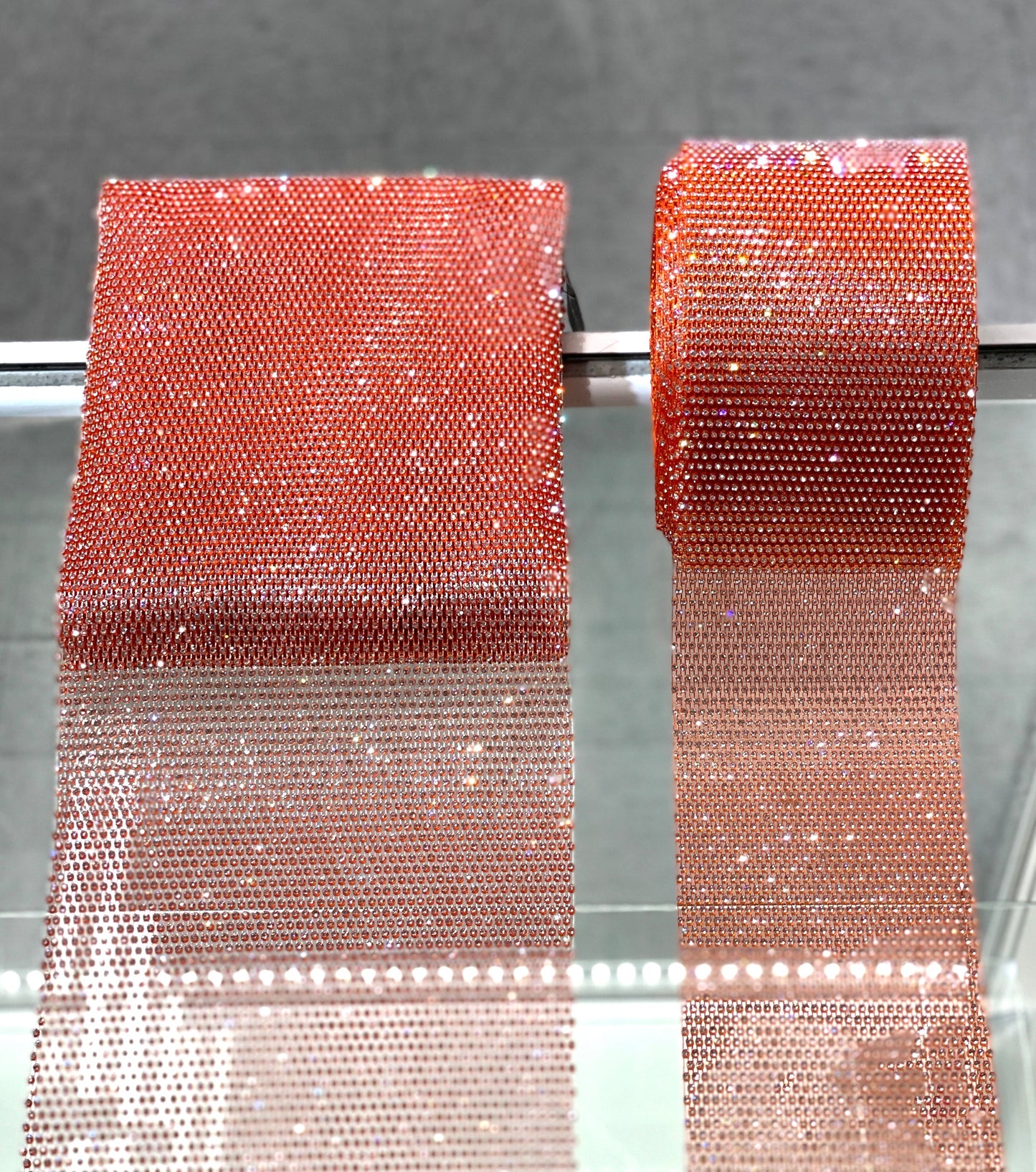 Orange / Clear Crystal Elastic Rhinestone X Fabric