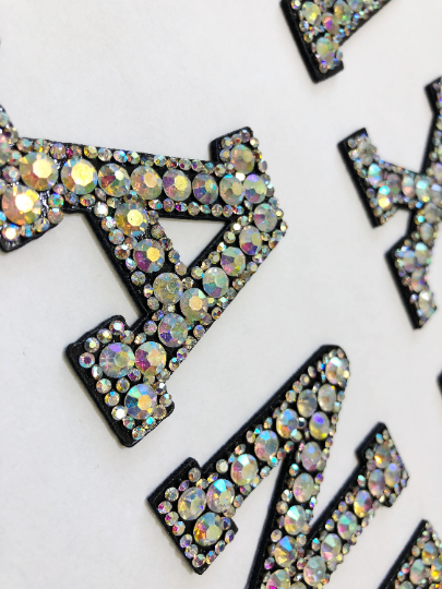 2 Iron on Rhinestone Letters Crystal Alphabet Patches 