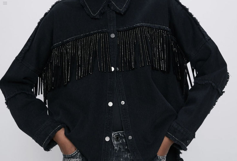 Suede Rhinestone Fringe 6 inches / Hematite - Silver Hematite crystals - Sew on DIY Jacket