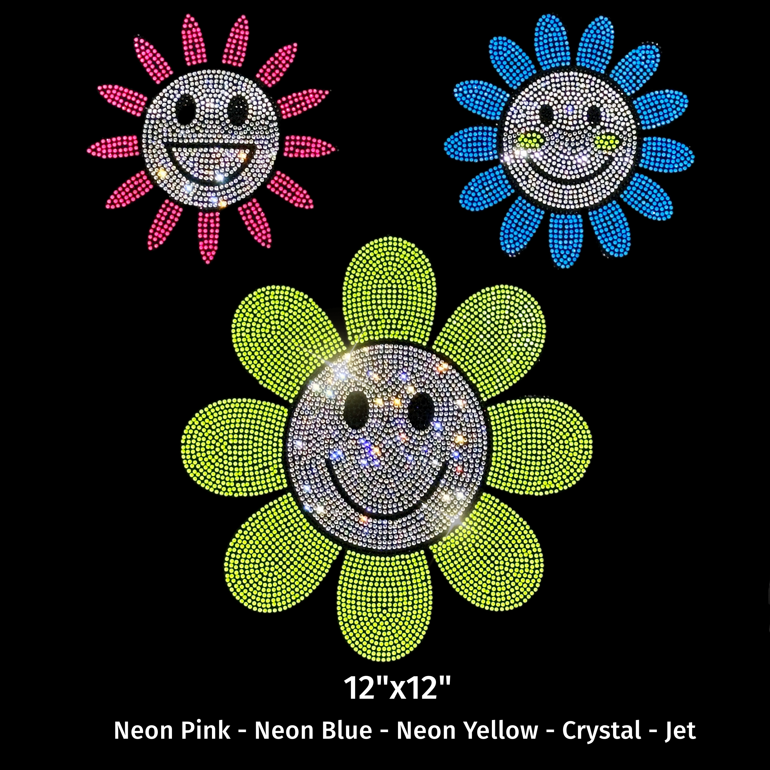 Flower Face Rhinestone Design - Vibrant Neon Crystals for Playful Style ...