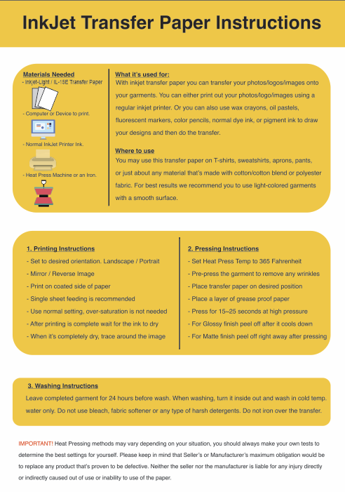 Transfer Paper / Inkjet - Light / IL-15E / 150 Micron