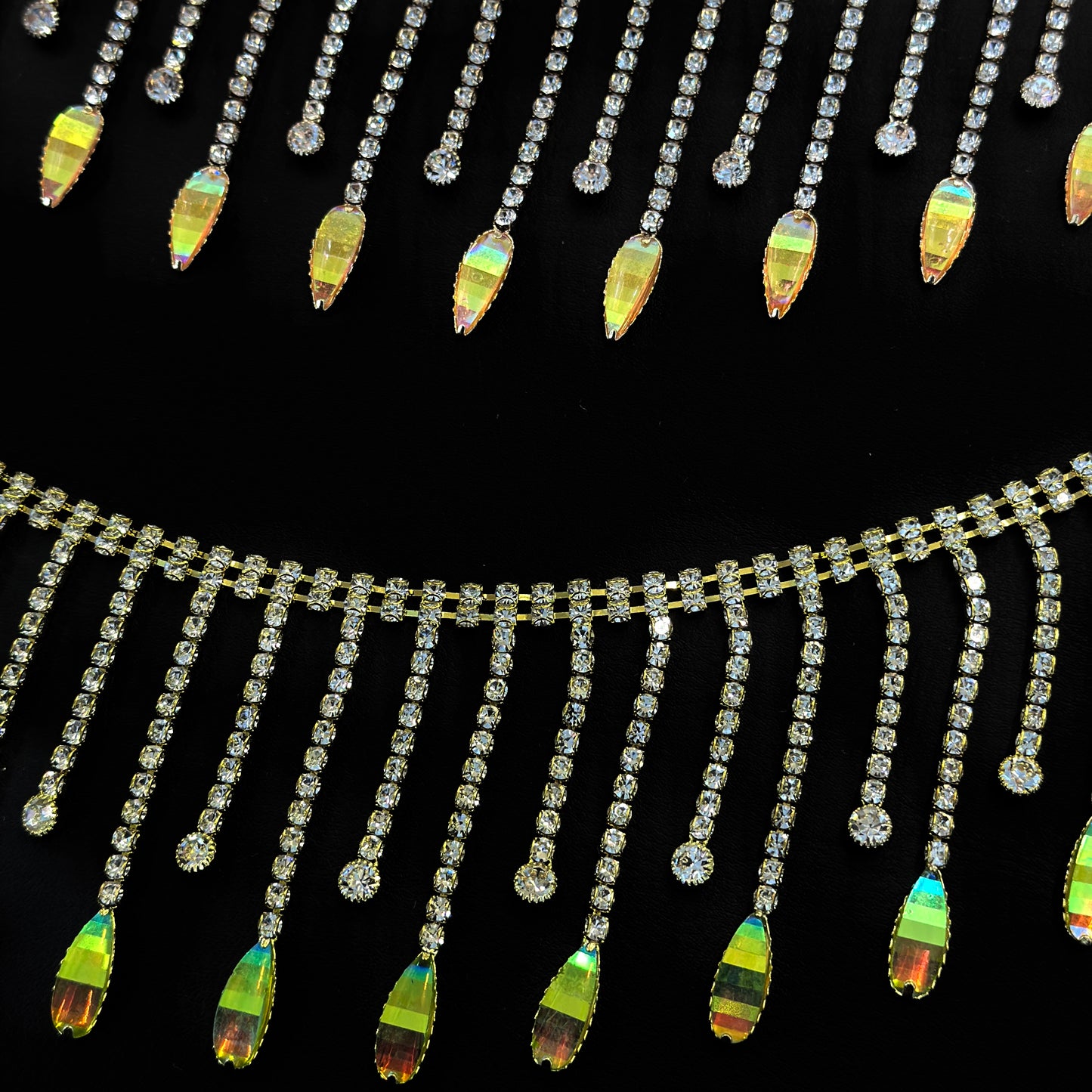 Gold iridescent fringe rhinestones by yard LA-530