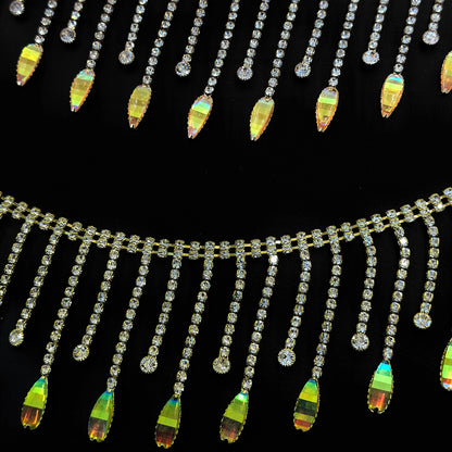 Gold iridescent fringe rhinestones by yard LA-530