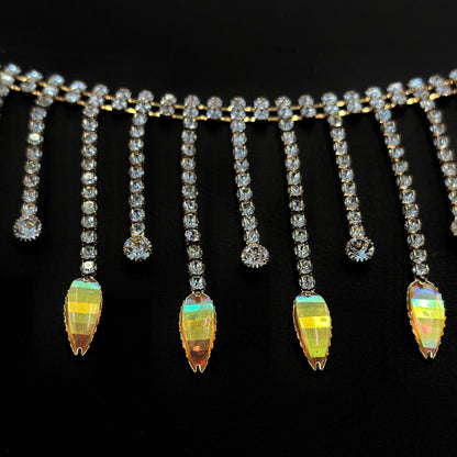 Gold iridescent fringe rhinestones by yard LA-530