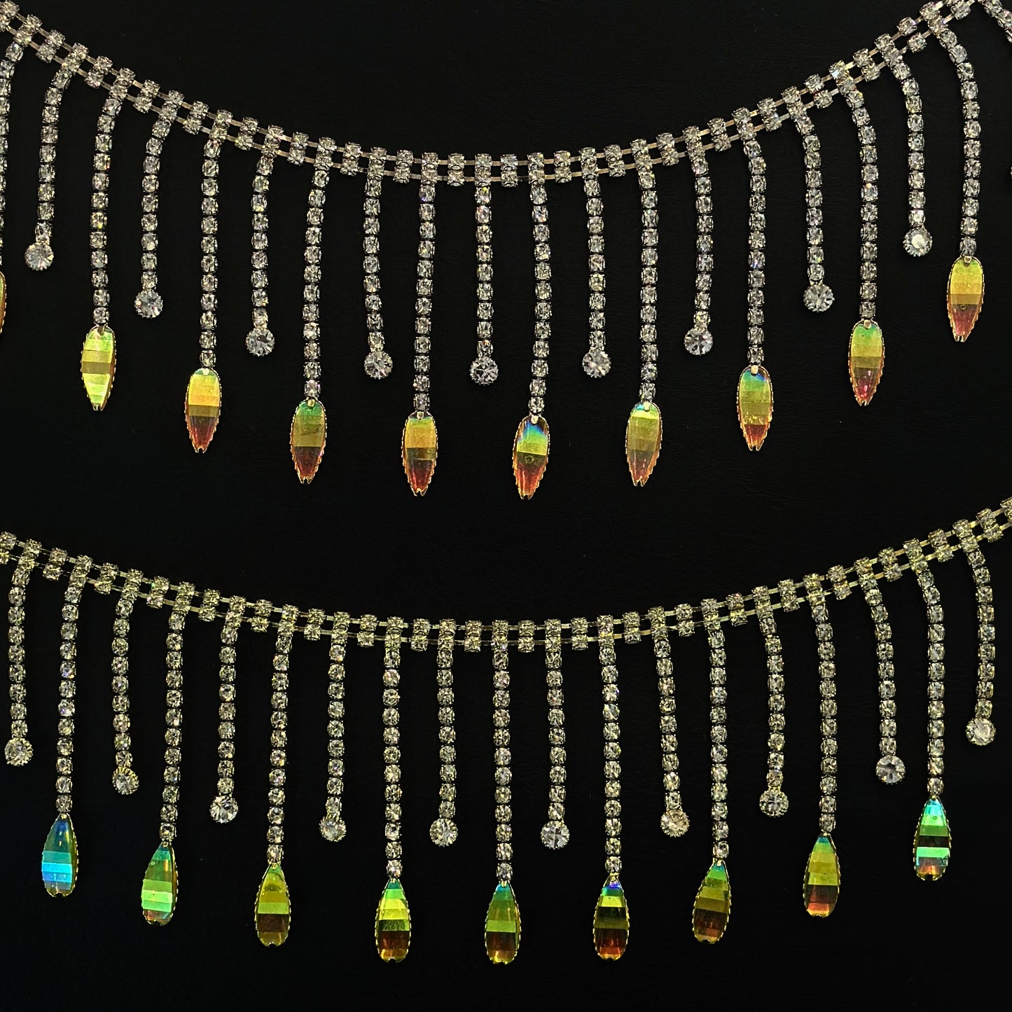 Gold iridescent fringe rhinestones by yard LA-530