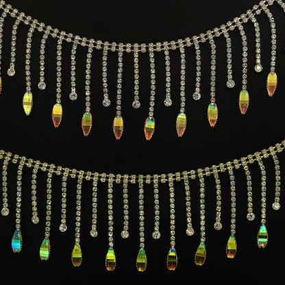 Gold iridescent fringe rhinestones by yard LA-530