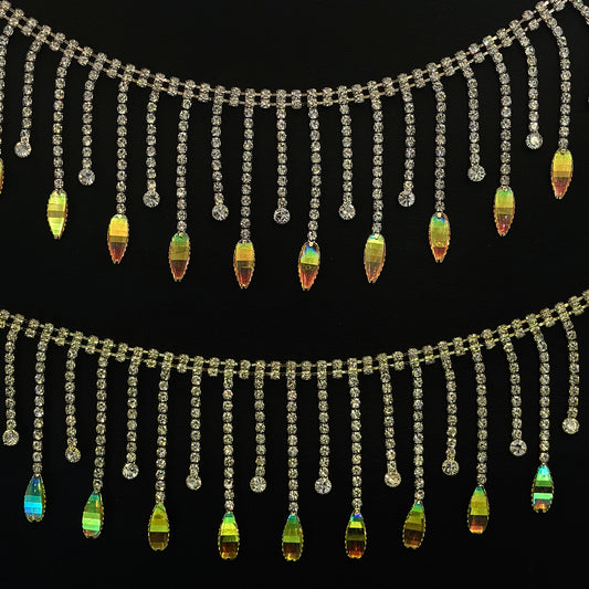 Gold iridescent fringe rhinestones by yard LA-530
