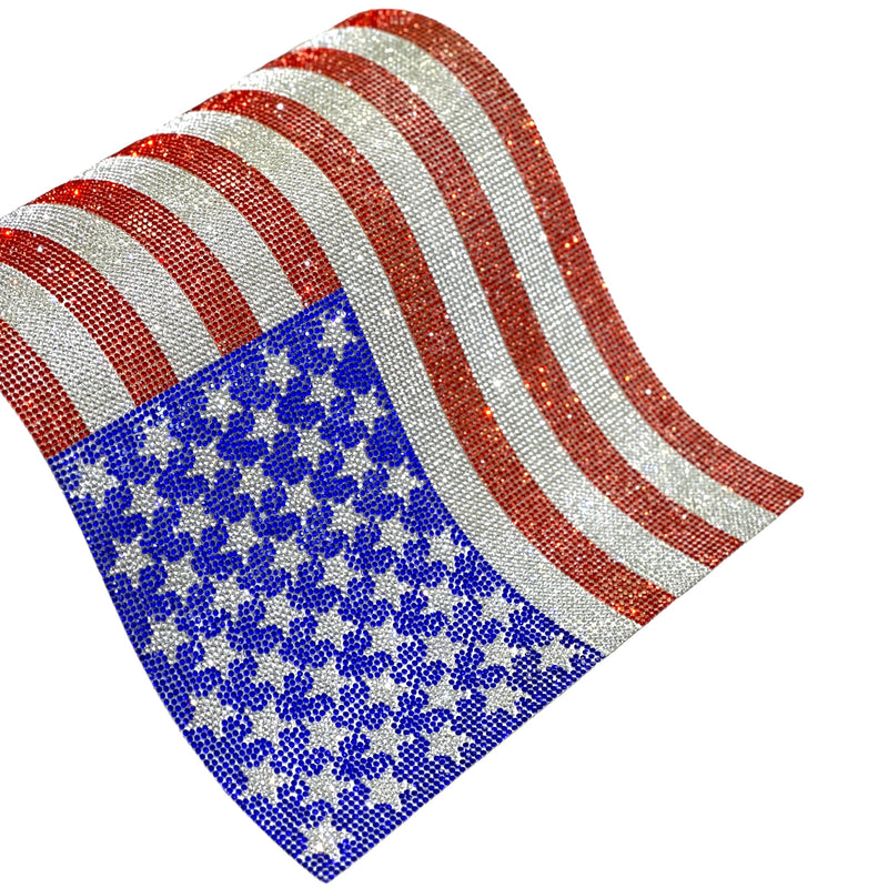 American Flag  Hotfix Rhinestone Mesh