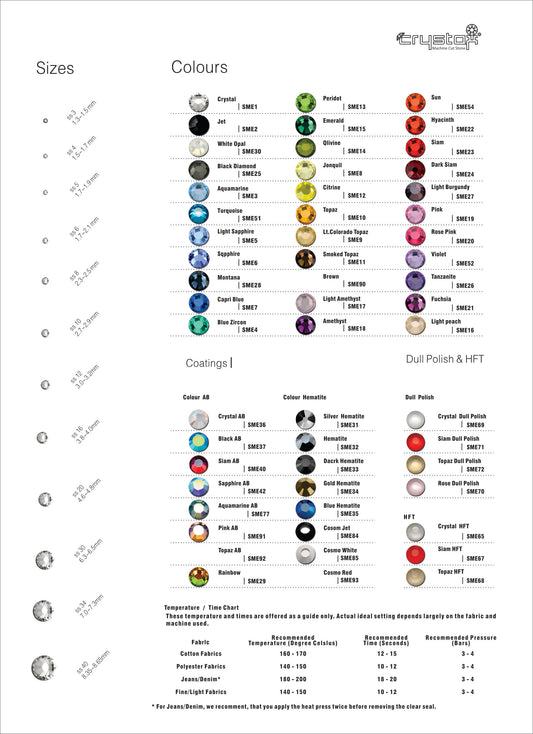 CrystAX Rhinestone Color & Size Chart