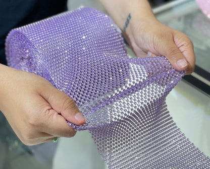 Violet / Crystal Clear Elastic Rhinestone X Fabric