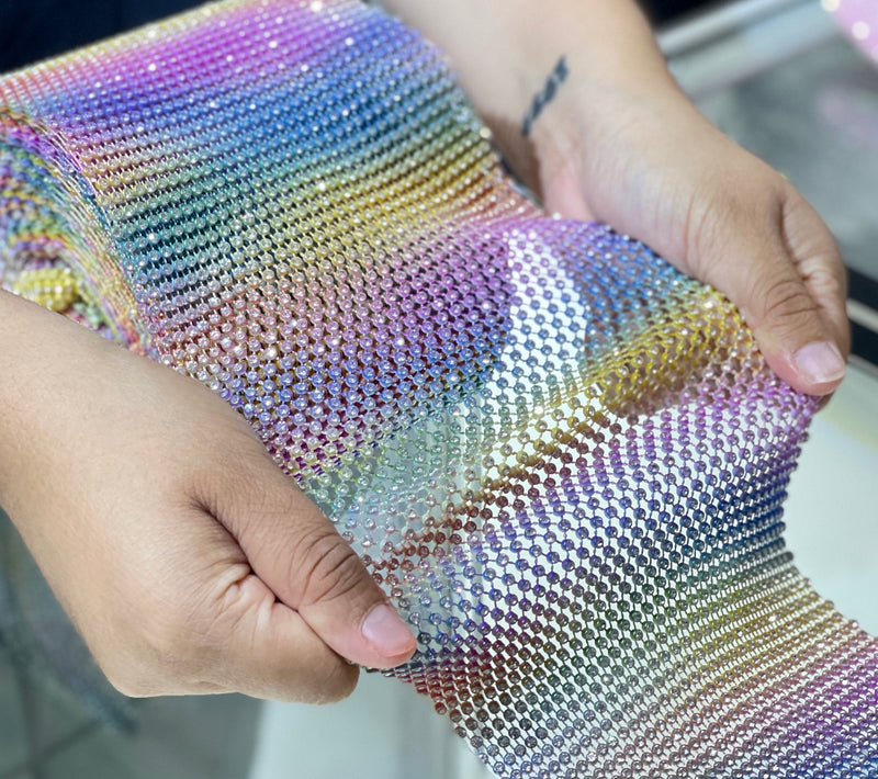 8" Rainbow /Crystal  Elastic Rhinestone X Fabric