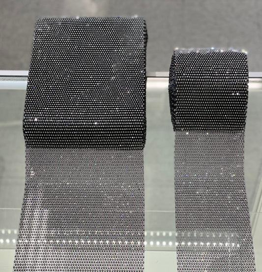 Black / Clear Crystal  Elastic Rhinestone X Fabric