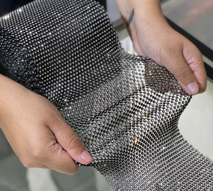Black / Clear Crystal  Elastic Rhinestone X Fabric