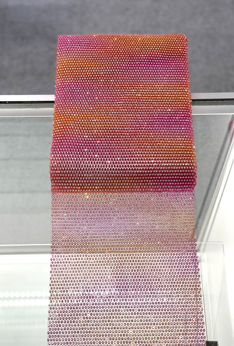 Pink Color Transition Elastic Rhinestone X Fabric