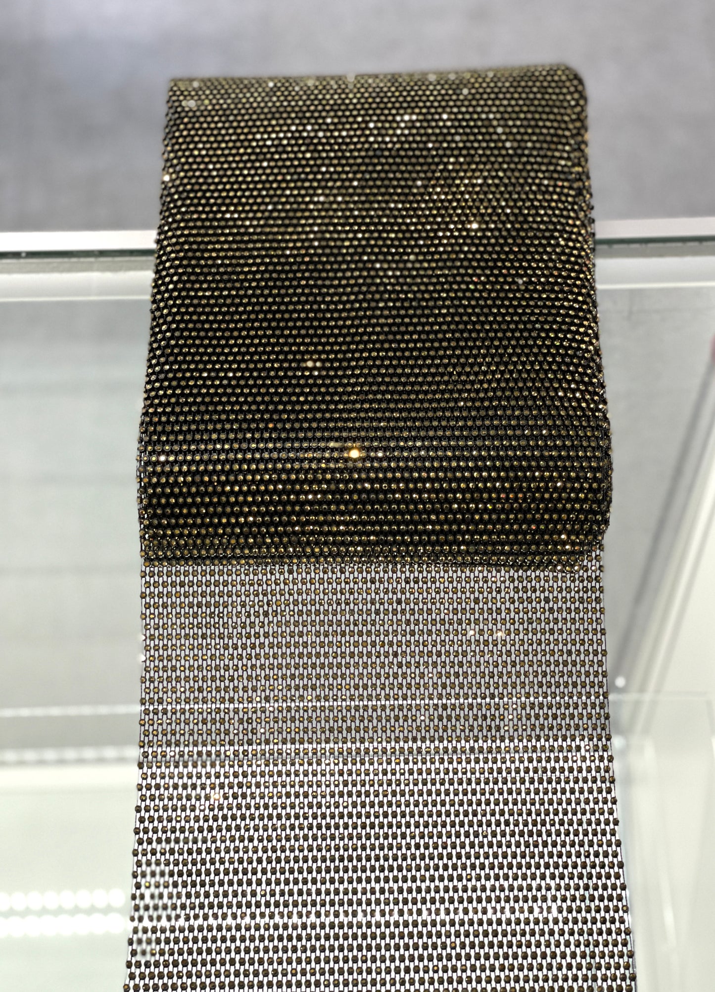 Black / Gold Hematite Elastic Rhinestone X Fabric