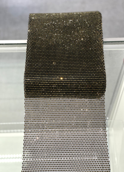 Black / Gold Hematite Elastic Rhinestone X Fabric