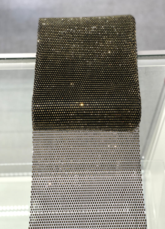 Black / Gold Hematite Elastic Rhinestone X Fabric