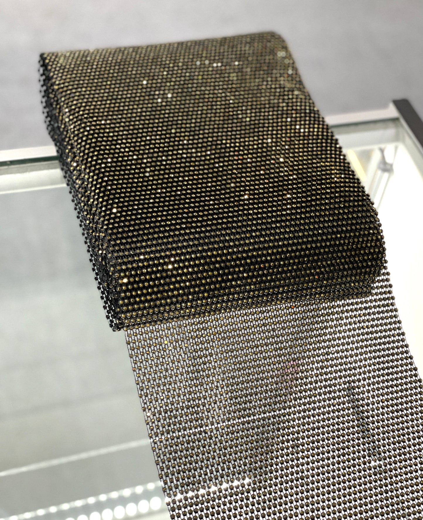 Black / Gold Hematite Elastic Rhinestone X Fabric