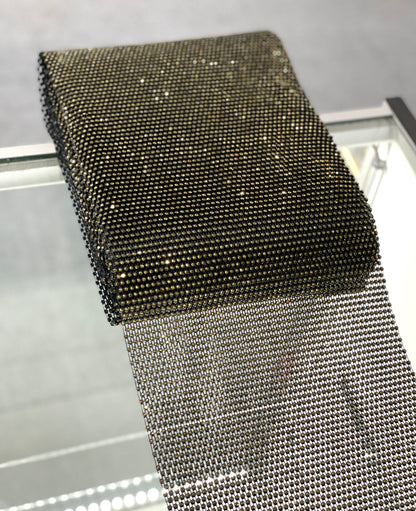 Black / Gold Hematite Elastic Rhinestone X Fabric