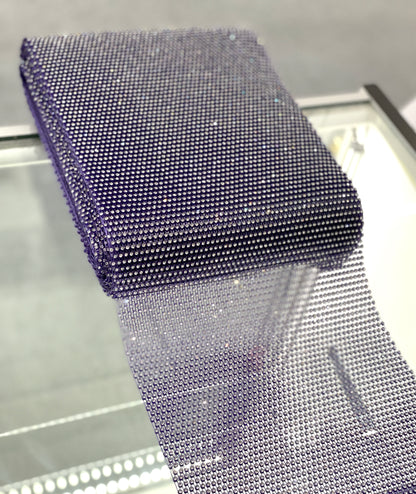 Dark Purple/Clear Crystal Elastic Rhinestone X Fabric