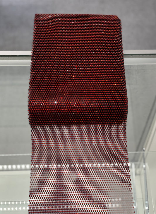 Black/Siam Elastic Rhinestone X Fabric