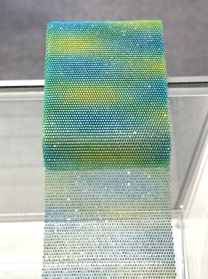 Green Color Transition Elastic Rhinestone X Fabric