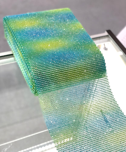 Green Color Transition Elastic Rhinestone X Fabric