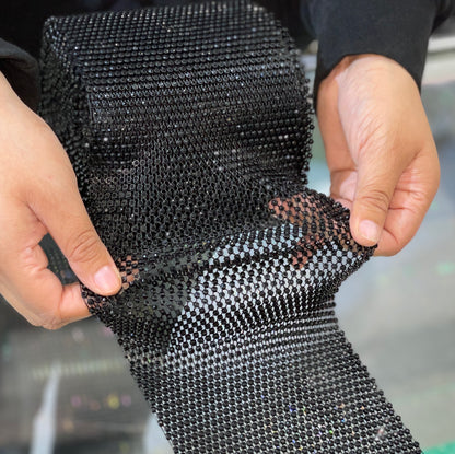 Black/Jet Elastic Rhinestone X Fabric