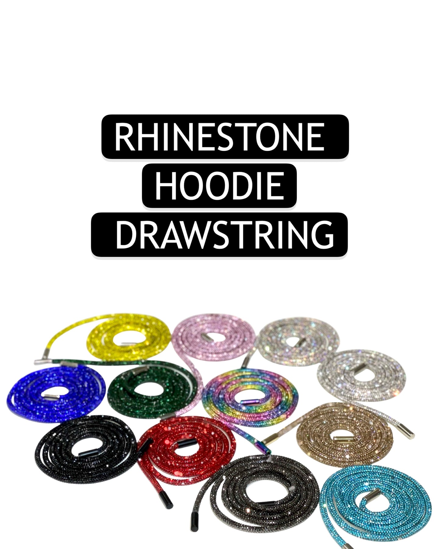 Rhinestone Hoodie Cord Bling String Crystal Drawstring 