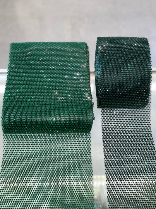 Green/Emerald Elastic Rhinestone X Fabric