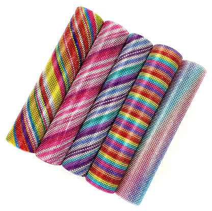SS6 Rainbow pattern Hotfix Rhinestone Mesh