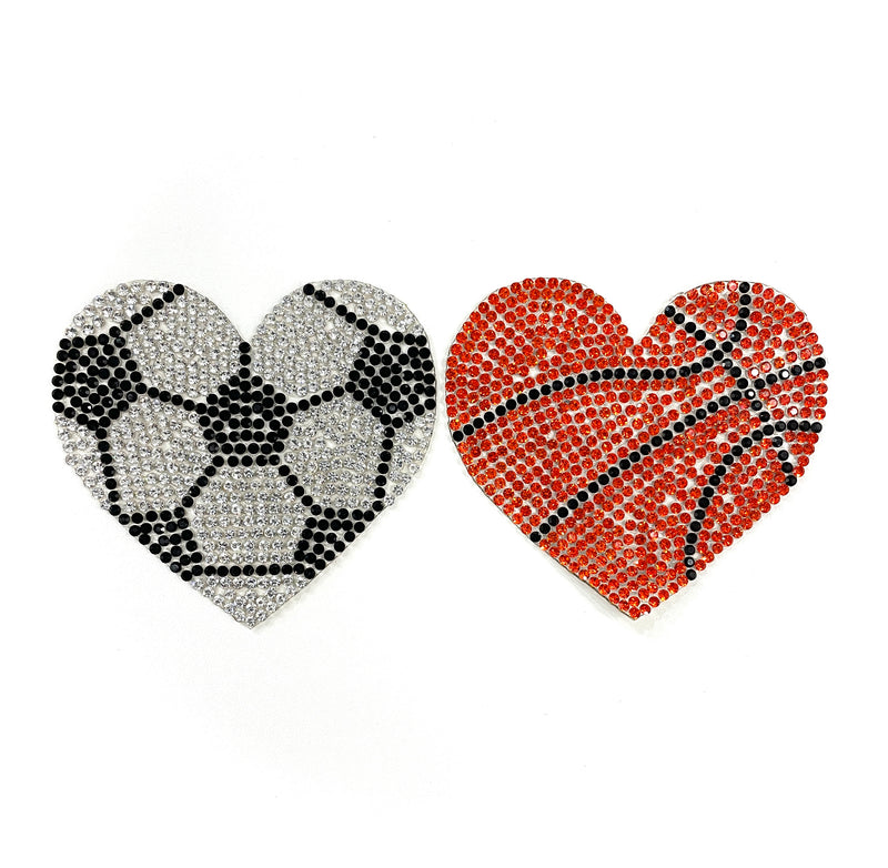 Iron on rhinestone soccer and basketball heart