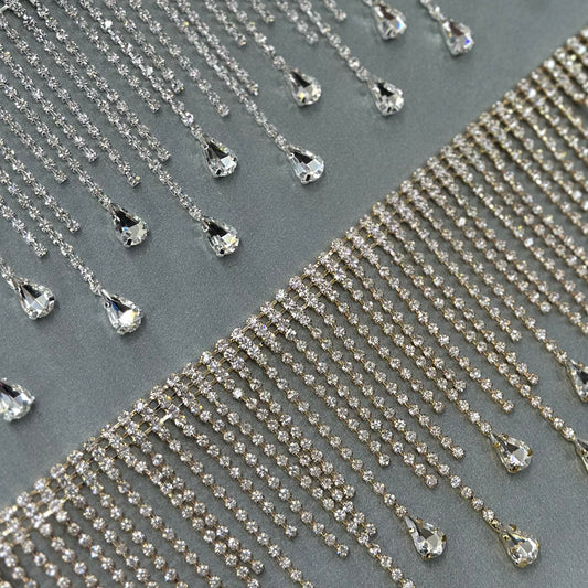 Rhinestone Fringe Tear Drops end LA-077 by yard