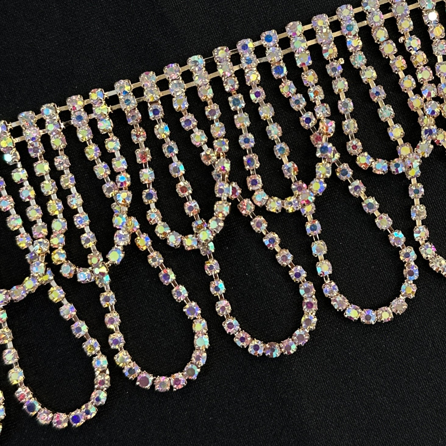 Multicolor Rhimestone Fringe Curved fringe LA54 Rhinestones by yard – Axiland Rhinestone Depot