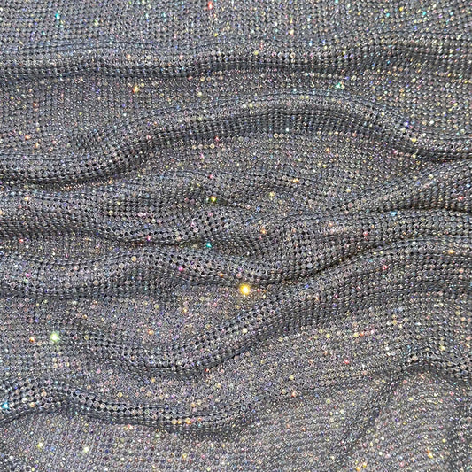 Crystal AB Rhinestone Metal Chainmail fabric