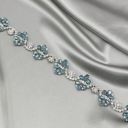 Rhinestone Aquamarine flower trim GZ-137 by yard