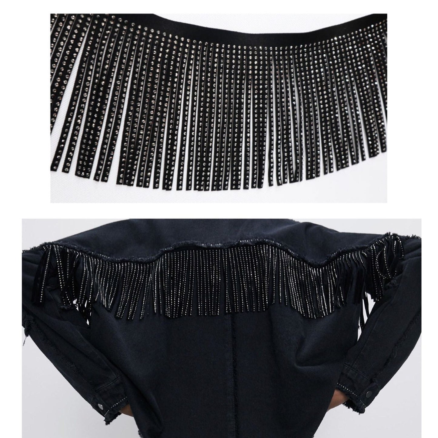 Suede Rhinestone Fringe 6 inches / Hematite - Silver Hematite crystals - Sew on DIY Jacket