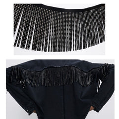 Suede Rhinestone Fringe 6 inches / Hematite - Silver Hematite crystals - Sew on DIY Jacket