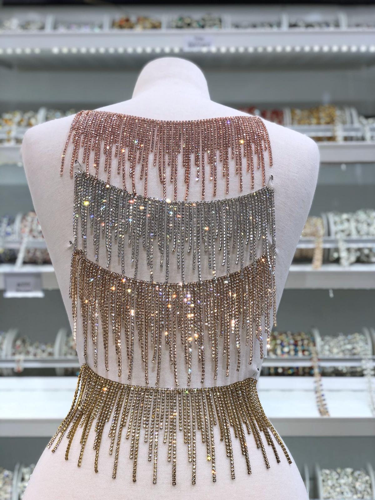 Uneven Rhinestone Fringe