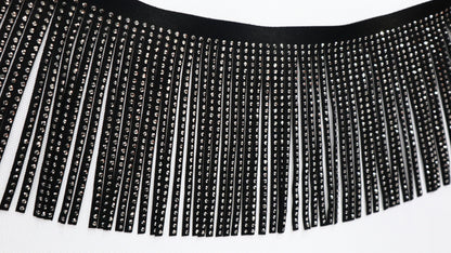 Suede Rhinestone Fringe 6 inches / Hematite - Silver Hematite crystals - Sew on DIY Jacket