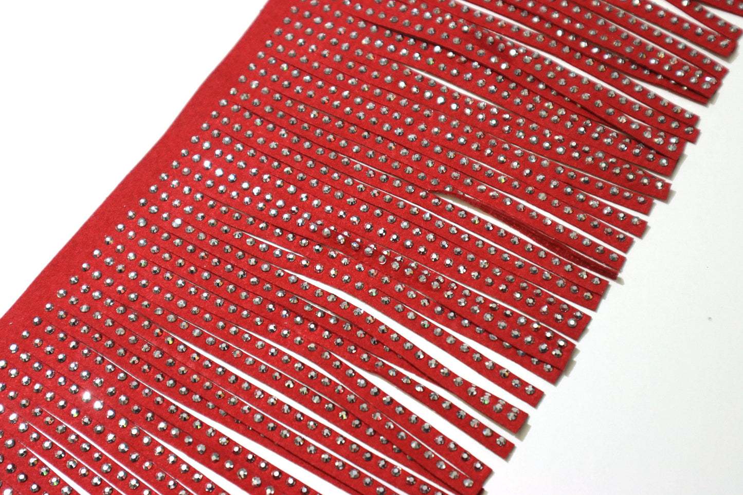 Suede Rhinestone Fringe 6 inches / Hematite - Silver Hematite crystals - Sew on DIY Jacket